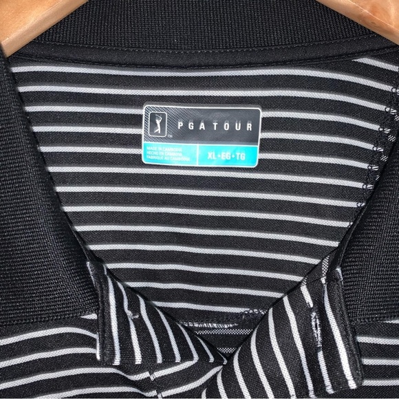 PGA Tour Golf Polo Men's Size Extra Large XL Black & White Striped  Shirt Top - Picture 4 of 5